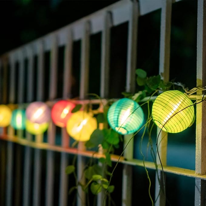 Vigdur Multicolor Lantern String Lights - Nylon Hanging Lantern Lights Plug in Waterproof Connectable Indoor Outdoor Light for Bedroom Party Birthday Home Decor