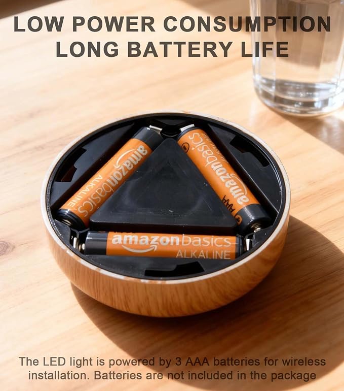 Wood Grain Puck Light, 6 Pack Small Push Lights Tap Light Battery Powered | Stick On Push Lights, Self-Adhesive Under Cabinet Lighting for Kitchen, Closet, Wardrobe, Shelf, Showcas, Shelf