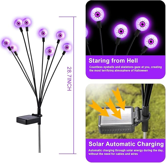 ASMAD Halloween Decorations Outdoor Solar Scary Eyeball Light,10Pack 80LEDs | Halloween Lights, Halloween Decor, Green Eyeball Swaying Lights, Solar Path Lights Waterproof for Garden/Patio/Party Decor