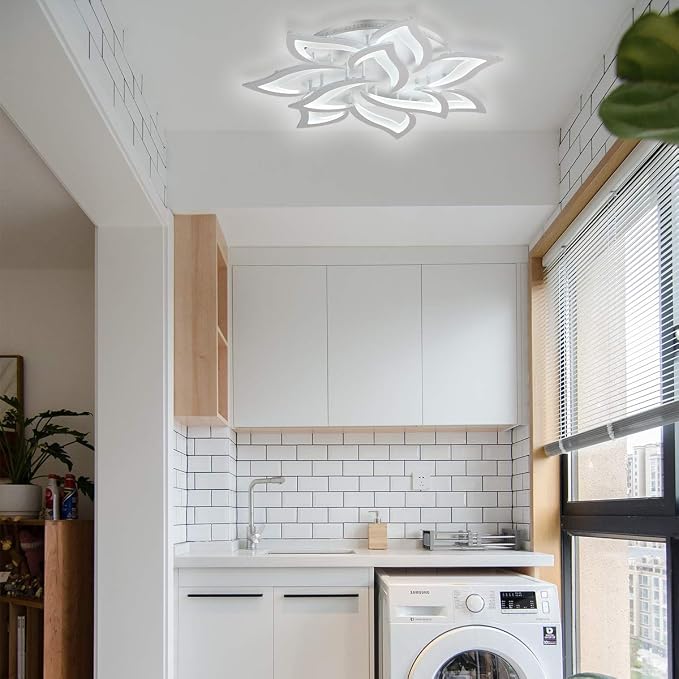 Garwarm 33.5" Modern LED Low Profile Flush Mount Ceiling Light, Dimmable | White Acrylic Flower Petal Ceiling Light with Remote, 3000K-6500K for Living Room,Primary Bedrooms, Dining Room,Home Office