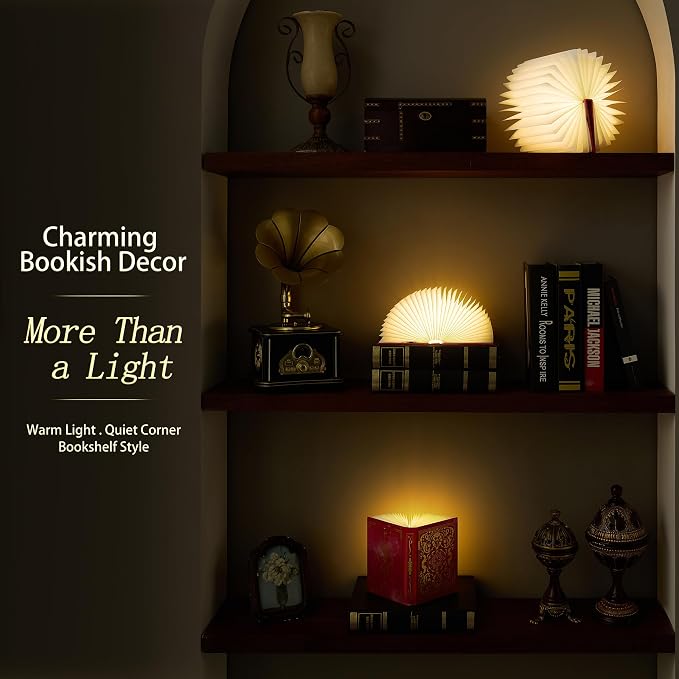 Uniwolk Book Lover Gift | Foldable Rechargeable Book Light, 5 Color Modes | Bookshelf Lantern Paper Lamp | Reading Nooks & Home Decor, Bookish Gifts for Readers & Women, Mini Library & Bookshelf Decor