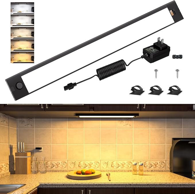 WOBANE 16.5 inch Under Cabinet Lighting,Dimmable Counter Lights for Kitchen | 5 Color Settings from 2700K-6000K,800 LM Super Bright,Plug in LED Light Bar for Cupboard,Workbench,Shelf, Desk,Showcase
