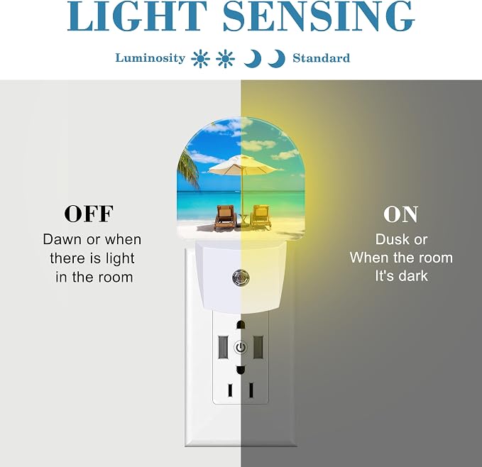 Deckchairs on The Beach Night Light Plug into Wall with Dusk to Dawn Sensor Cute Nightlight for Kid Girls Boys Women Men Room Decor, Hallway, Kitchen, Bathroom, Nursery, Stairs