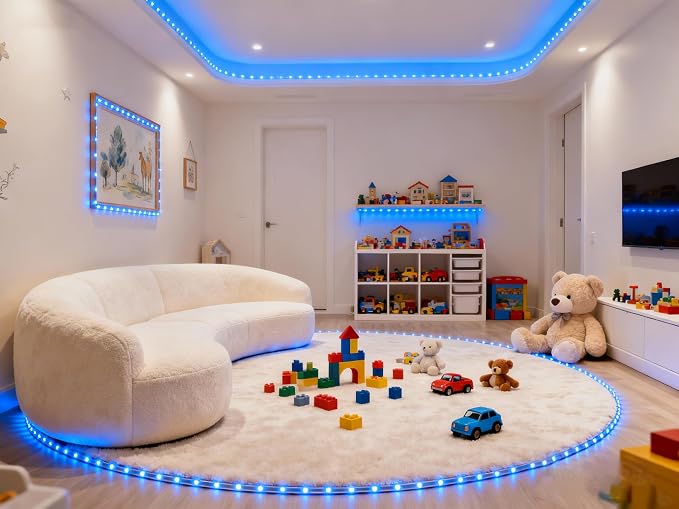 Blue Led Lights Strip Indoor Rope Lights Easy DIY Cuttable Strip Lights for Fish Tank Bar Room Bathroom Living Room Kitchen Ceiling Wall Vanity Mirror Decor