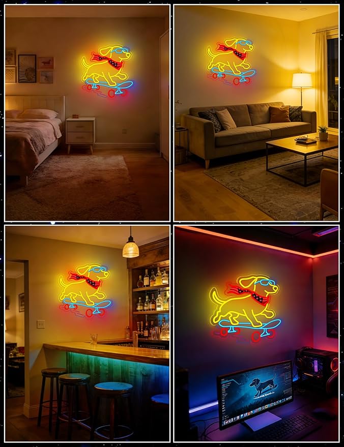 Dachshund Gifts, Dachshund Skateboarding Dog Neon Sign for Wall Decor, Weiner Dog Lover Gifts, Cool Cute LED Light Wall Art for Living Room Bedroom Bar Man Cave Game Room (Dachshund)