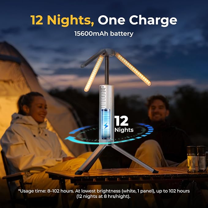 BougeRV Telescopic Camping Light T1, 15600mAh Rechargeable Lantern, Silver | 5.5 ft Adjustable Height, 1000x3 Lumens, 8-102H Runtime, 270°/180° Rotation, 3 Color Modes, Honeycomb Cutout Design, Outdoor