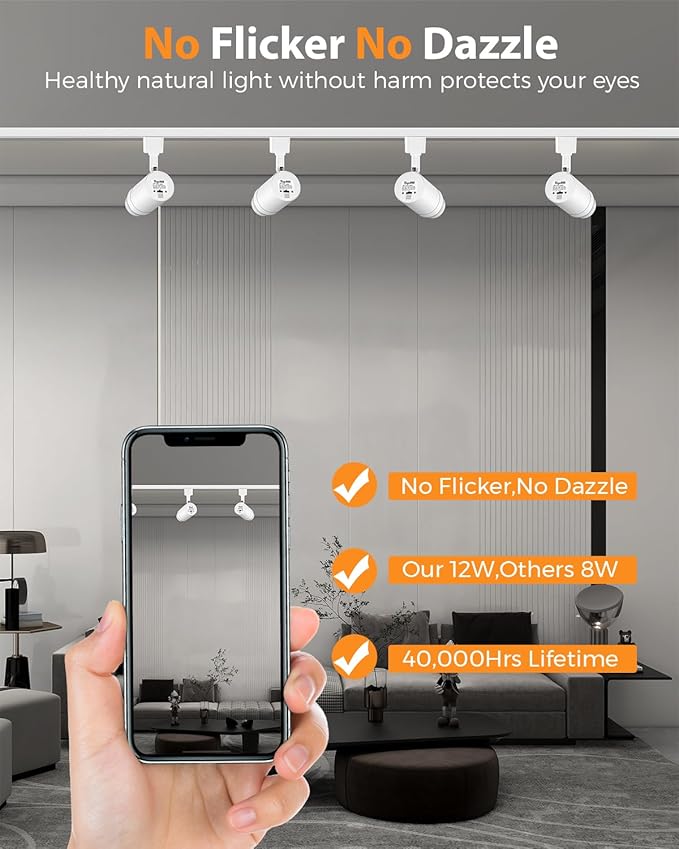16 Pack Zoomable H Track Lighting Heads Dimmable, White 12W 3000K | H Type Track Light Heads, LED Track Lighting Fixtures Ceiling Spot Light, H Style Track Heads for H Track Lighting Rails