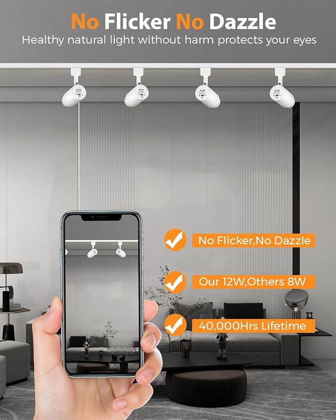 Zoomable H Track Lighting Heads H Type Track Light Heads Dimmable LED Track Lighting Fixtures Ceiling Spot Light, H Style Track Heads for H Track Lighting Rails - White CRI90 12W 12 Pack 3000K