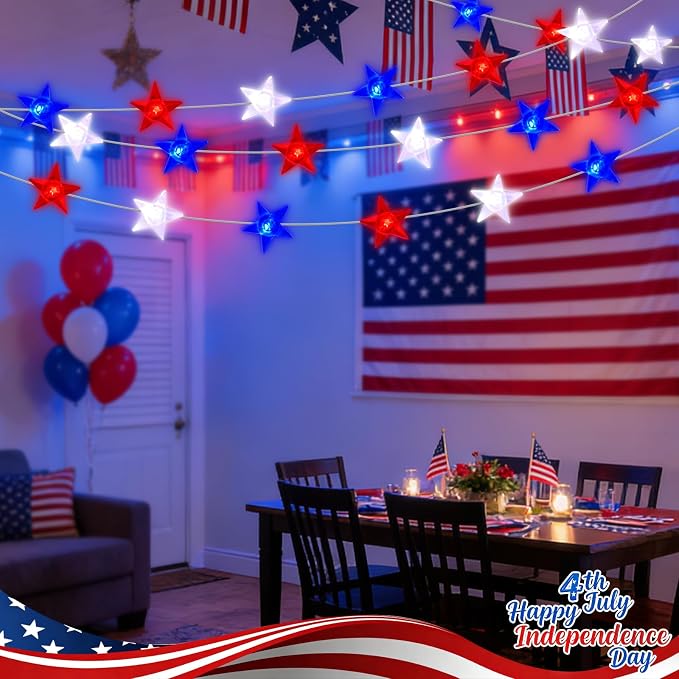 Red White and Blue Patriotic String Lights, 33FT 100 LED Plug in Fairy Lights with 16 Lighting Modes & Timer, 4th of July Decorations for Independence Day Memorial Day Home Garden Decor