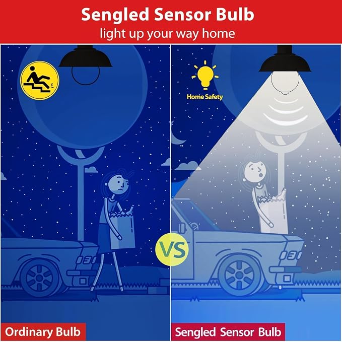 Sengled Motion Sensor Light Bulbs, A19 LED Dusk to Dawn Bulbs 5000K Daylight, Motion Activated Indoor Outdoor Light Bulbs 8.8W (60W Equivalent) 800 Lumens for Porch, Garage, Hallway, 2 Pack