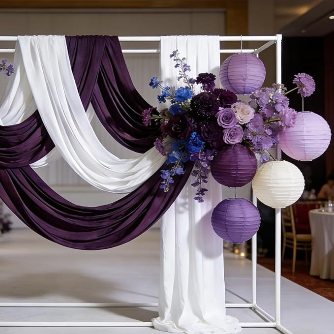 Purple & Cream White Paper Lanterns Set (12 Pcs) - 6/8/10 Inch Hanging Lanterns for Weddings, Women’s Professional Parties, Birthdays & Home Decor