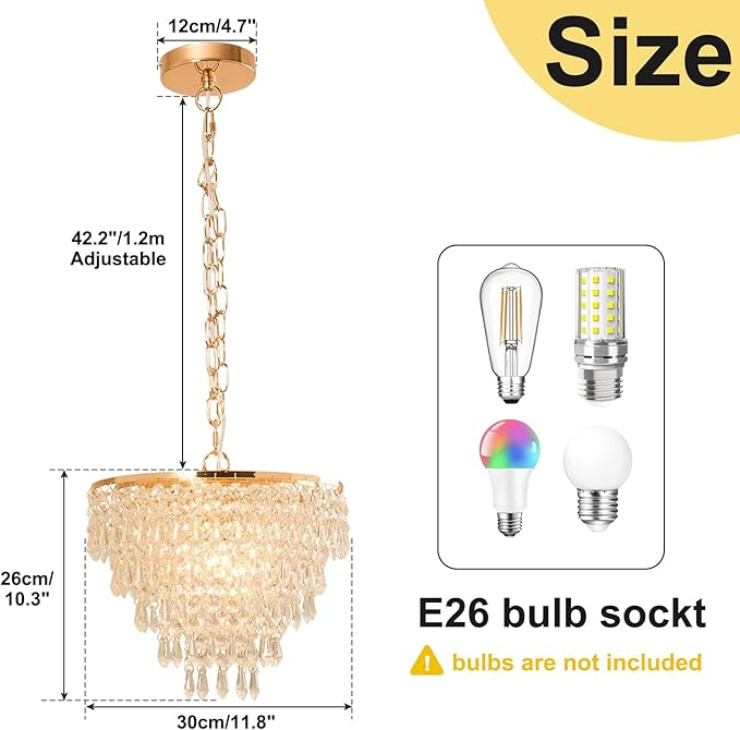 FRIXCHUR 11.8'' Gold Crystal Chandelier LED Flush Mount Crystal Ceiling Pendant Light for Living Room, Dining Room