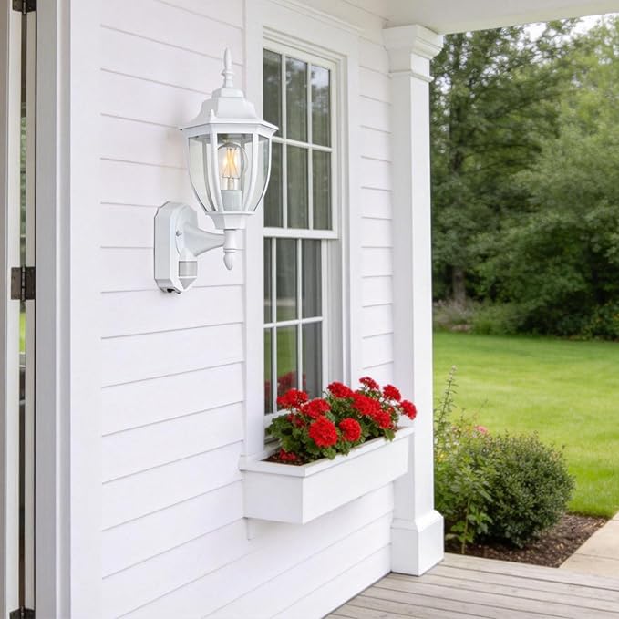 Porch Lights Outdoor Motion Sensor Wall Sconce Anti-Rust Aluminum, Exterior Outdoor Wall Lights Dusk to Dawn Porch Light Fixture Wall Mount for House Outside Patio White
