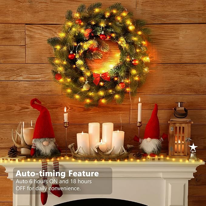 4 Pack Fairy String Twinkle Lights Battery Operated Auto Timer | 16.5FT 50 LED Warm White 8 Modes Green Wire Waterproof for Christmas Tree Wreath Garland Xmas Bedroom Outdoor Indoor Decor