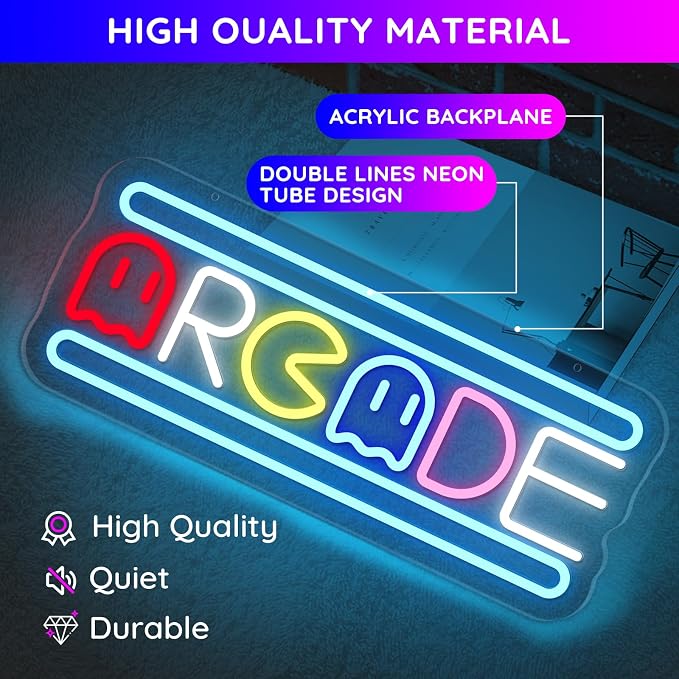 Arcade Neon Light Sign LED USB Powered Dimmable, Retro Ghost Arcade Game Room Neon Lighted Sign for Gaming Room Wall Decor Man Cave for Bedroom Baseroom Decorations Gift