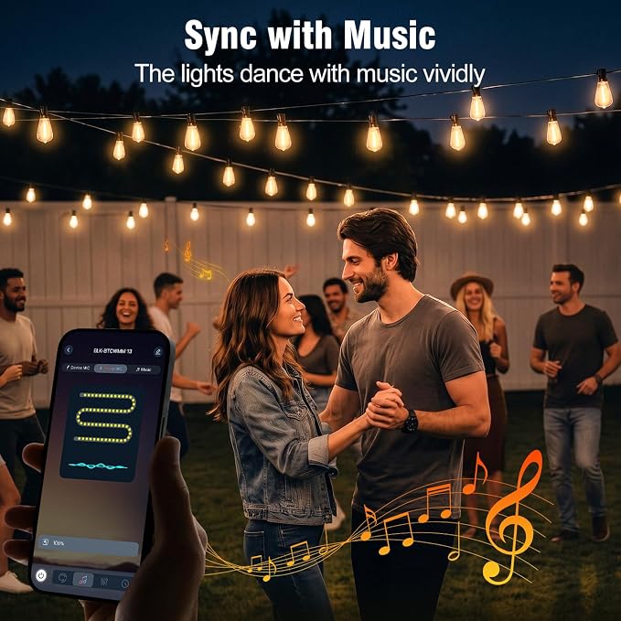 Outdoor String Lights 25FT, APP & Remote Control Dimmable Patio Lights, Plug in LED String Lights with Timer, Waterproof Backyard Pergola Garden Party Decor