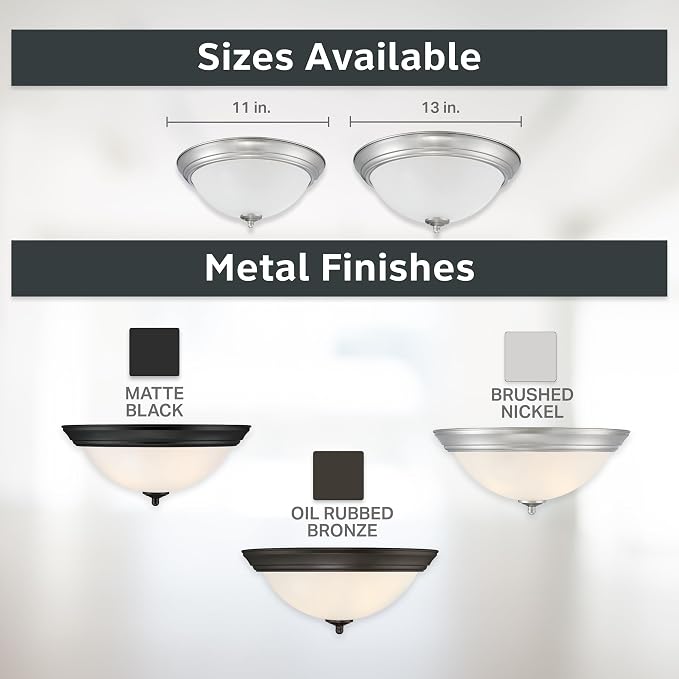 Designers Fountain Flush Mount Ceiling Light, 11 Inch Frosted Glass Lighting Fixture for Kitchen, Bedroom, Bathroom, and Hallway, LED Bulbs Not Included, Brushed Nickel