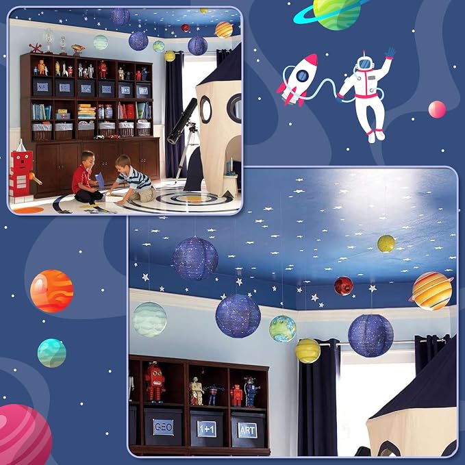 3pcs Galaxy Paper Lanterns with Constellation - 12 inch | Space Party Decor, Galaxy Themed, For Galaxy Party Decorations, Birthday Room Decorations