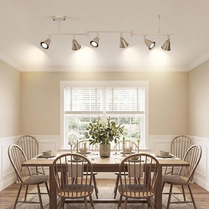 6-Light Modern Track Lighting Fixtures Ceiling, Flexible Foldable Arm and Rotatable Light Head, Champagne Gold Kitchen Track Lighting for Kitchen Islands, Dining Rooms, Bars