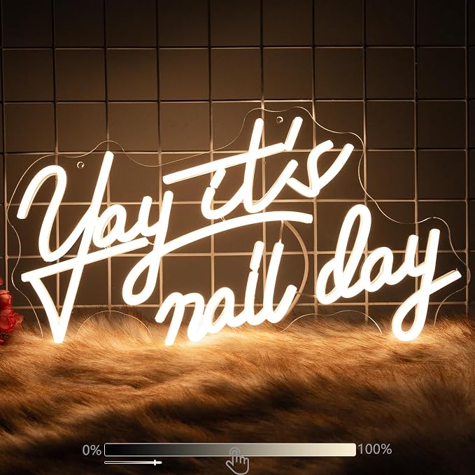 Yay It's Nail Day - White Neon Sign for Wall Decor, LED Salon Nail Tech Decor Aesthetic Light Gift