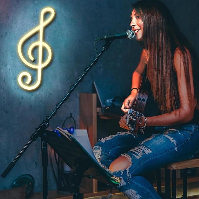 ENUOLI Music Note Neon Signs LED Light Sign for Wall Decor Battery/USB Operated Night Light Bedside Decor for Bedroom Wedding,Party,Kids Room,Bar,Christmas Gift(Warm White)