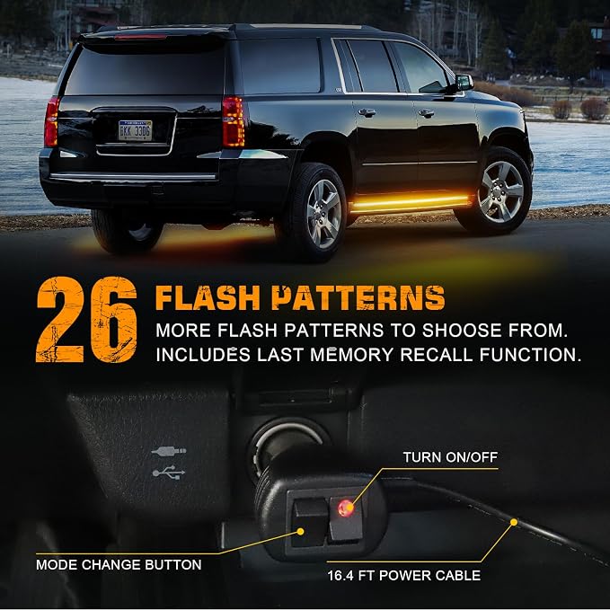 2PCS 70 inch Running Board Emergency Lights Amber Strobe Lights | 864 LED Exterior Flashing Warning Hazard Caution Safety Light Strip for Tow Plow Trucks Construction Vehicles Pickup