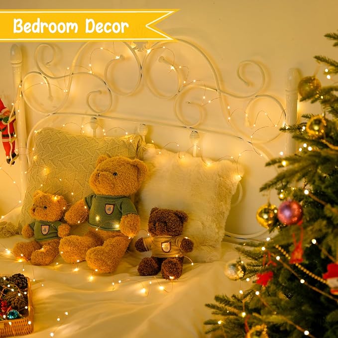JMEXSUSS 2Pack Fairy Lights Battery Operated, Total 200LED 66ft, Warm White | With Remote, Timer, 8 Modes, Battery Powered Christmas Lights, Twinkle String Lights for Bedroom Tree Indoor Outdoor Decor