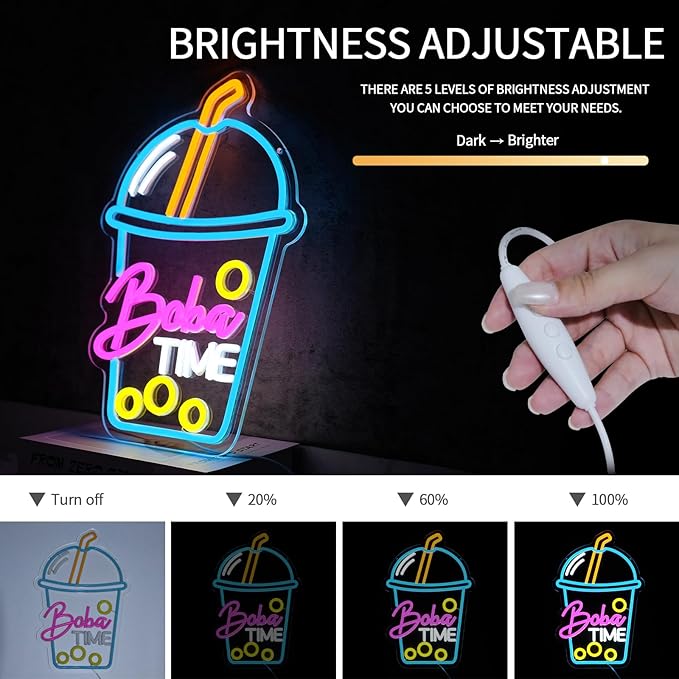 Boba Time Neon Sign for Wall Decor Dimmable Boba Tea Led Light Signs Bubble Tea Neon Light for Cafe Bar Kitchen Restaurant Coffee Dessert Shop Living Room Decoration Gift for Girls