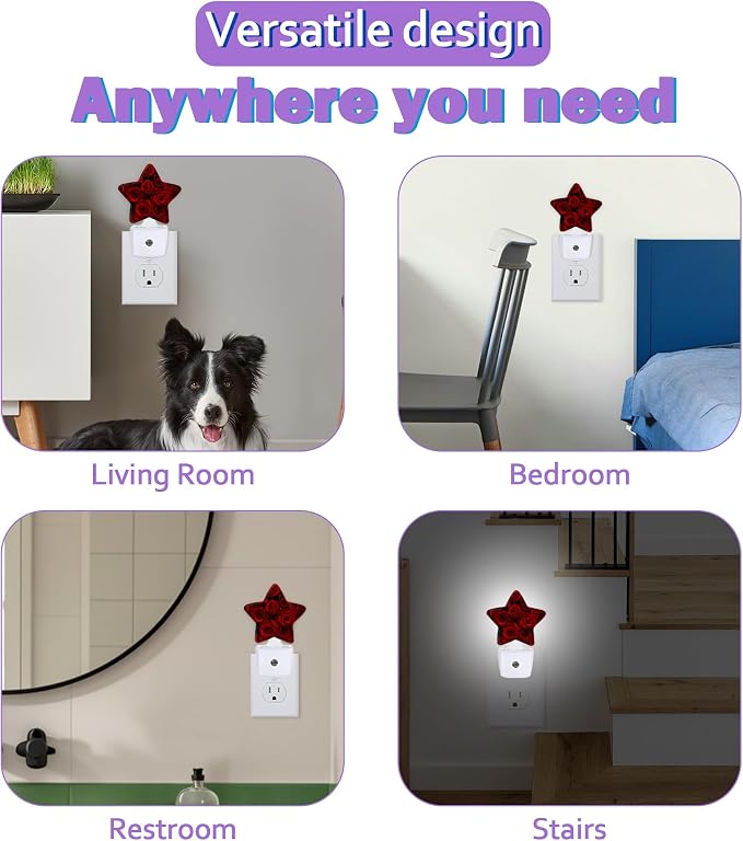 Red Rose Flower Night Light for Kids,Romantic Night Lights Plug Into Wall, Lightweight Dusk to Dawn Light Sensor Warm Nightlights for Girls Boys Bedroom Nursery Basement