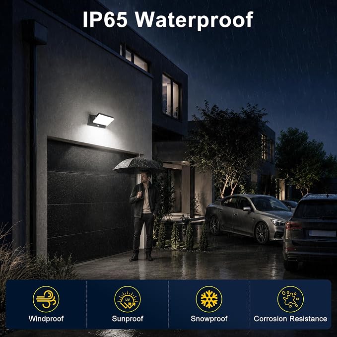 60W Motion Sensor Outdoor Wall Lights 360° Rotatable 5000K | IP65 Waterproof Aluminum Exterior Security Lighting 5000LM Hardwired Black Wall Mount Light Fixture for Porch Garage
