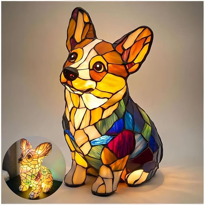 Corgi Dog Table Lamp, 2026 New Series Art Lamp, Dyed Resin Vintage Dog Lamp, Resin Bedside Table Lamp, Cute Pet-Themed LED Lamp, Suitable for Bedroom, Cozy Animal Night Light(Corgi)