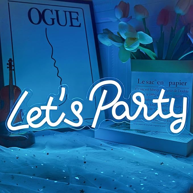 Let's Party Neon Sign, LED Neon Lights for Bedroom Wall Decor, Art Decorative Lights for Bachelorette Party, Engagement Party, Birthday Party,Wedding Party, Living Room, Gamer Room Decor Aesthetic (New Blue)