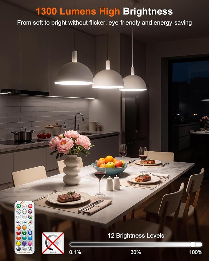 DUSKTEC LED Color Changing Light Bulb, 100 Watt Equivalent 1300 Lumen, A19 Light Bulbs with Remote Control, E26 Standard Base, 2700K-6000K, 5 Modes, Timer, RGB Lightbulb for Home, 12W (6 Pack)