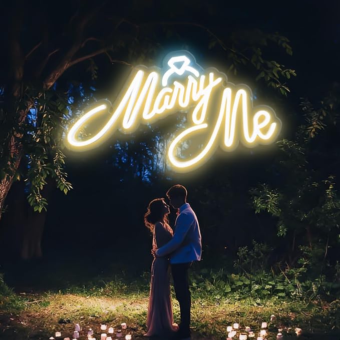 Marry Me Neon Sign, LED Neon Sign Wall Decor for for Engagement Proposal Wedding Ceremony Backdrop Wall Background Decorations, 16"x 9" USB Powered 10 Warm Brightness Light up Letters Signs