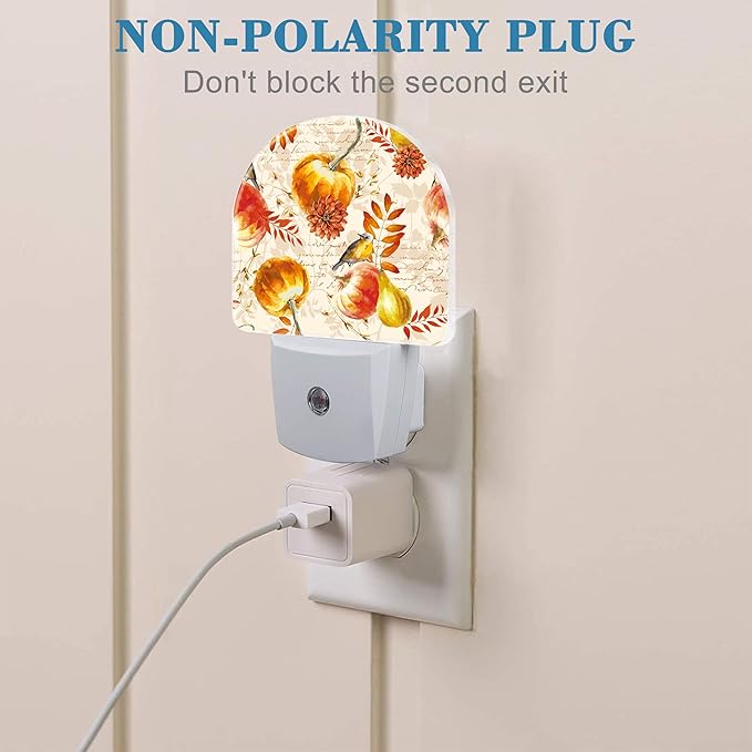 Autumn Fall Pumpkins and Leaves Night Light Plug into Wall with Dusk to Dawn Sensor Cute Nightlight for Kid Girls Boys Women Men Room Decor, Hallway, Kitchen, Bathroom, Nursery, Stairs