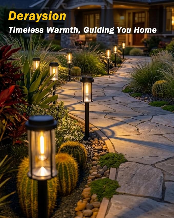 DERAYSION 8 Pack Solar Pathway Lights Outdoor 21" LED Solar Garden Lights | Dusk to Dawn Bright Solar Lights Outdoor Waterproof IP65 Outdoor Solar Lights for Garden Yard Path Landscape Driveway Decor