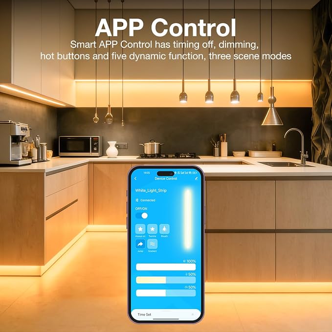 DAYBETTER Under Cabinet Lighting Kit,8 PCS White LED Strip Lights with APP | Dimmable,2700K-6500K Dual-Color Warm White,Timing,24V Adapter,Under Cabinet LED Lights for Bedroom,Kitchen,Counter,13.2ft