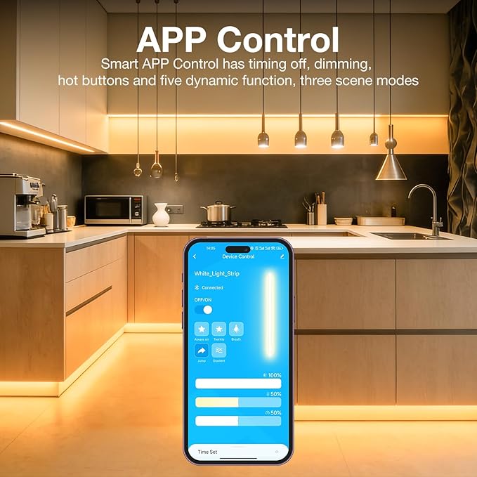 DAYBETTER Under Cabinet Lighting Kit,10 PCS White LED Strip Lights with APP | Dimmable,2700K-6500K Dual-Color Warm White,Timing,24V Adapter,Under Cabinet LED Lights for Bedroom,Kitchen,Counter,16.4ft