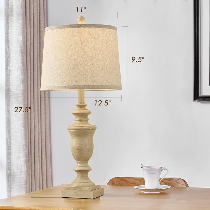 SAIWEYA 27.5" Vintage Farmhouse Table Lamps Set of 2 Bedside Lamp, 3 Way Dimmable Bedroom Lamps with 2 USB Ports +AC Outlet Nightstand Lamp Rustic Lamp