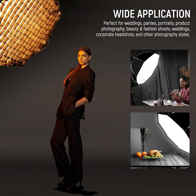 NEEWER 35.4'' Octagonal Softbox, Quick Release Parabolic Soft Box, NS92P | Bowens Mount, Diffusers, Grid, Bag Compatible with Aputure 120d Compatible with Godox SL60w NEEWER Q4 AS600B CB300B Q300
