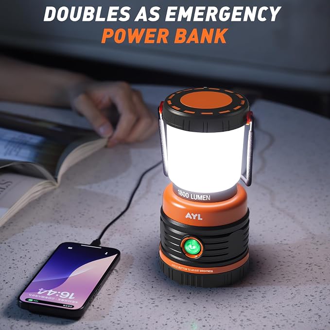 LED Camping Lantern Rechargeable, 1800LM, 4 Light Modes, 4400mAh Power Bank, IP44 Waterproof, Perfect Lantern Flashlight for Hurricane, Emergency, Power Outages, Home and More, with USB Cable (2 Pack)