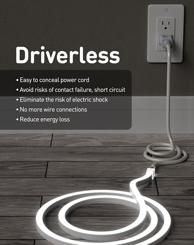 3D LED Neon Rope Light AC 120V 10x10mm, 6000K Cool White,32.8ft | Top & Side Bend, 400LM, Dotless, Driverless, IP65 Waterproof, Cold-Resistant, ETL Listed, Silicone Strip, for Home Commercial