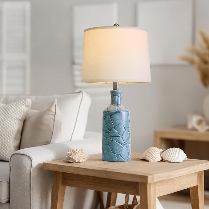 PoKat 26'' Farmhouse Ceramic Table Lamps Set of 2, Blue Bedside Lamps for Living Room, Nightstand Lamps for Bedroom Night Stands, Bedroom Lamps for Side Table End Table Hallway, Blue