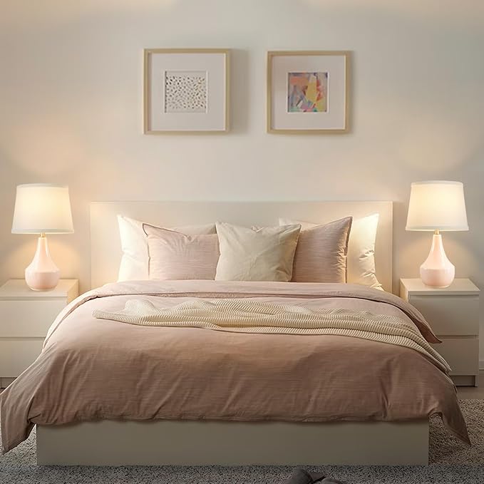 GyroVu 18" Table Lamp Set of 2, Ceramic Lamp Classic Beside Lamps Nightstand Lamp Modern Bedside Lamp for Living Room, Bedroom & Office Rocker Swtich Pink-LED Bulbs Included