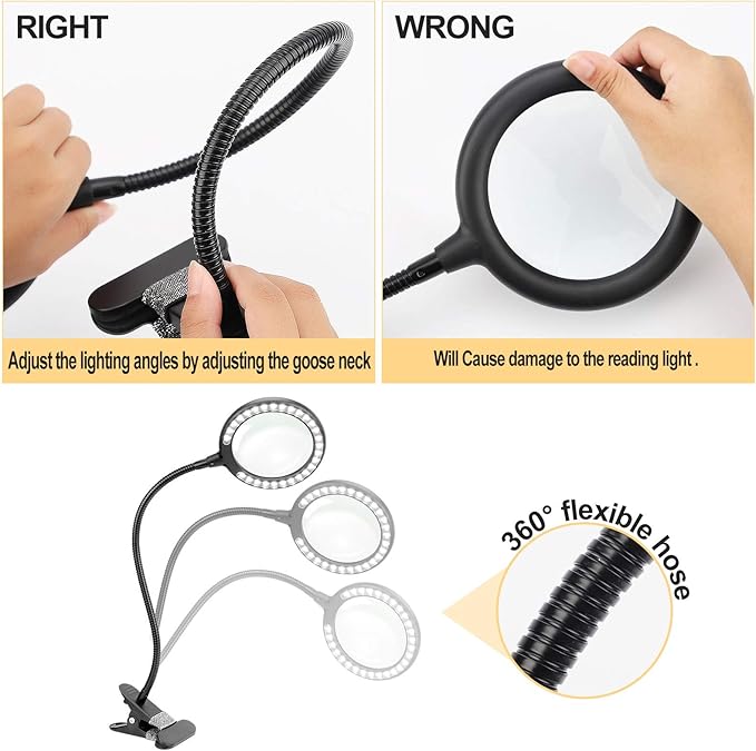 LED Magnifying Lamp with Clamp, Raweao 3X Lighted Magnifying Glass with Light for Reading, Seniors, Hobbies, Craft
