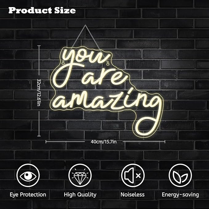 You Are Amazing Neon Sign Warm White Usb Word Neon Lights for Wall Decor Led Letter Light Up Sign for Classroom Bedroom Home Bar Man Cave Party Birthay Wedding Gifts