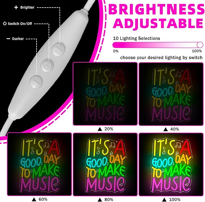 It's A Good Day to Make Music Neon Sign for Wall Decor Music Led Sign Dimmable Teacher Neon Light up Signs for Classroom Musician Room Band Studio Bar Back To School Decor Bedroom House Gifts