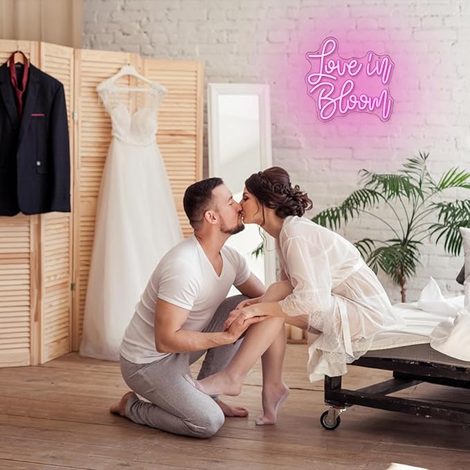 Love In Bloom Neon Sign for Wall Decor Letter Neon Light for Bridal Shower Dimmable Wedding Neon Light Sign for Wedding Decoration