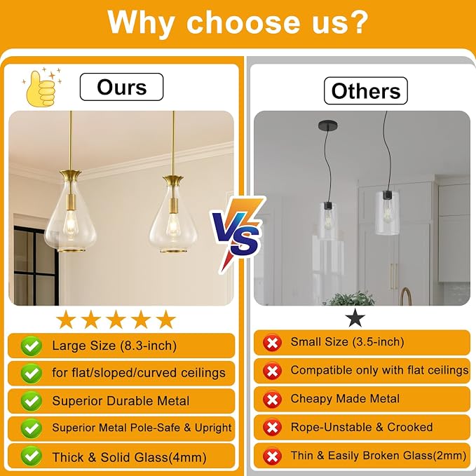 2 Pack Modern Pendant Lights Kitchen Island,Brushed Gold Pendant Light Fixtures with 8.5" Clear Air Bubble Glass Shade,Industrial Hanging Pendant Lights Fixture for Kitchen Island Dining Room Entryway