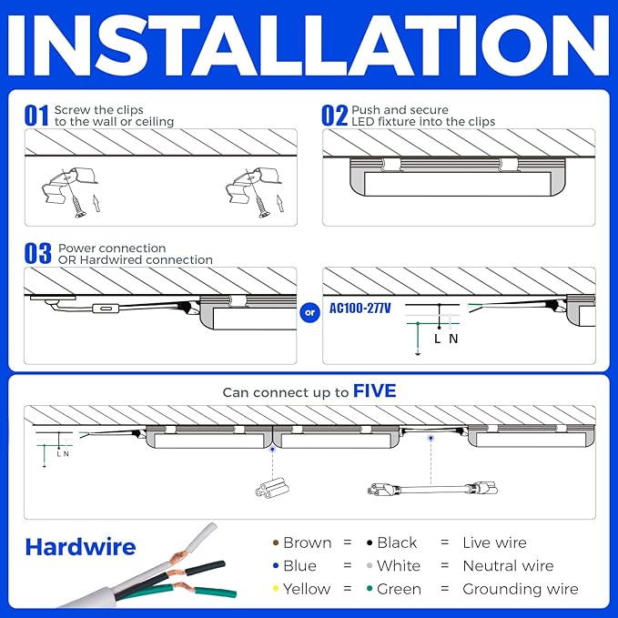 Barrina T8 LED Shop Light, 6FT 60W 8500LM 5000K, Clear Cover Linkable Garage Lights, V-Shape LED Light Fixture, Shop Lights for Garage, Warehouse, Workshop, Basement, ETL Listed, 6 Packs